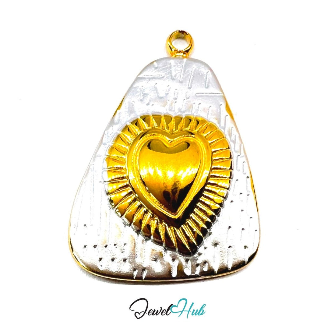 DuoTone Radiant Heart Pendant Gold Core Silver Plaque Steel Charm - JewelHub.co.uk