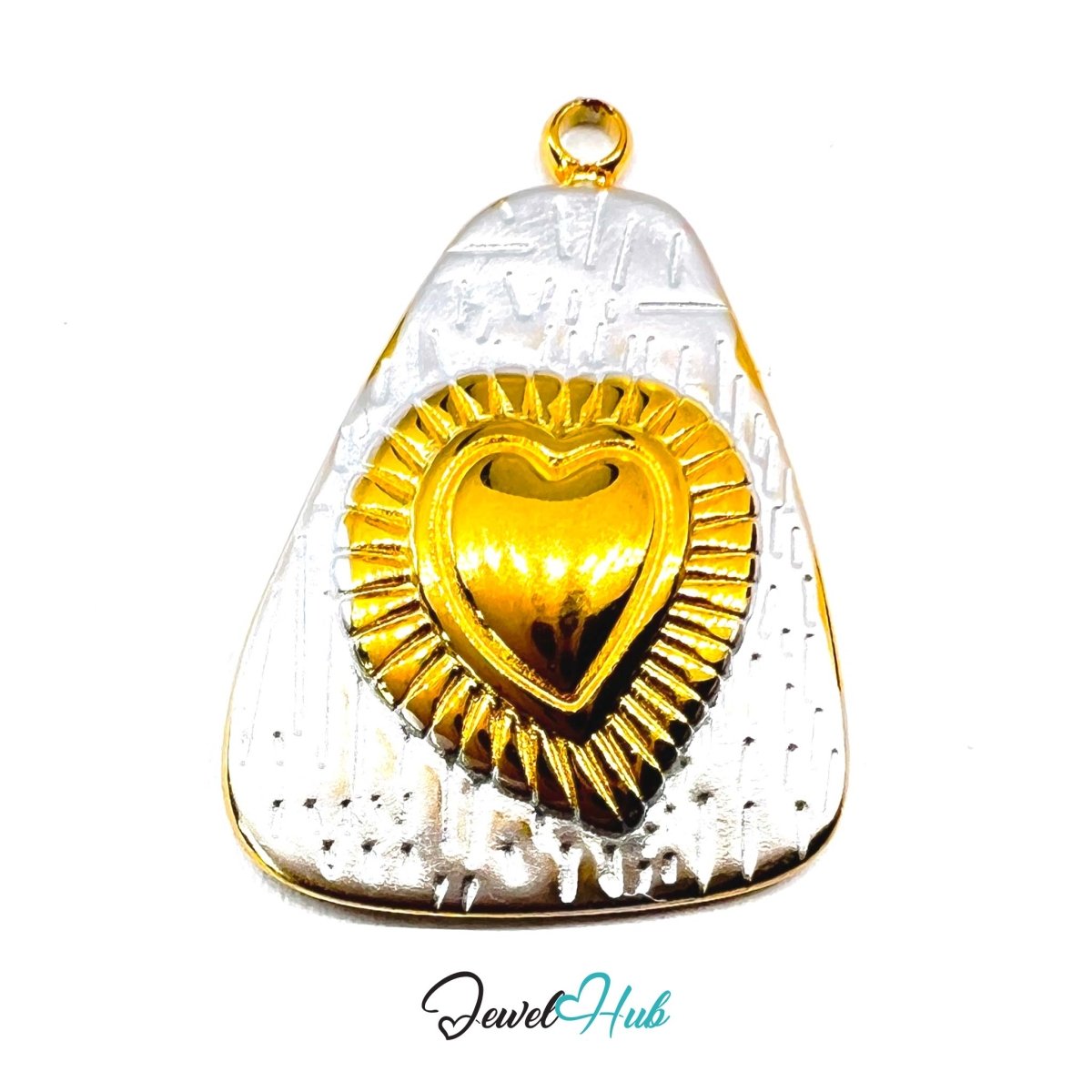 DuoTone Radiant Heart Pendant Gold Core Silver Plaque Steel Charm - JewelHub.co.uk