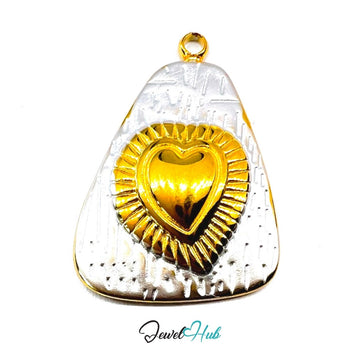 DuoTone Radiant Heart Pendant Gold Core Silver Plaque Steel Charm - JewelHub.co.uk