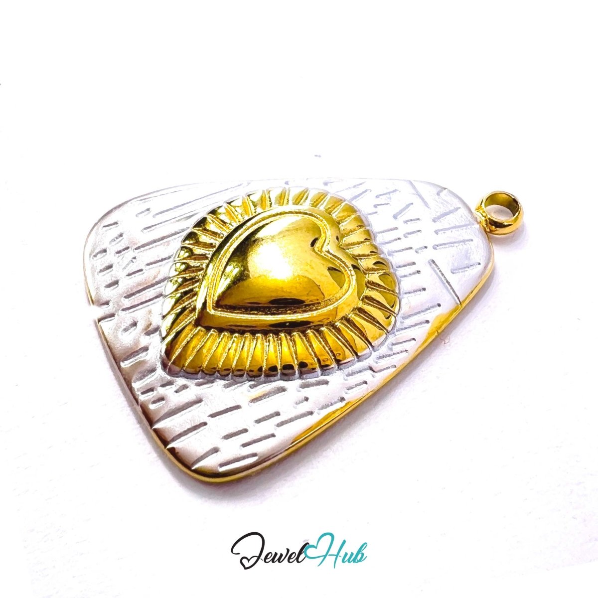 DuoTone Radiant Heart Pendant Gold Core Silver Plaque Steel Charm - JewelHub.co.uk