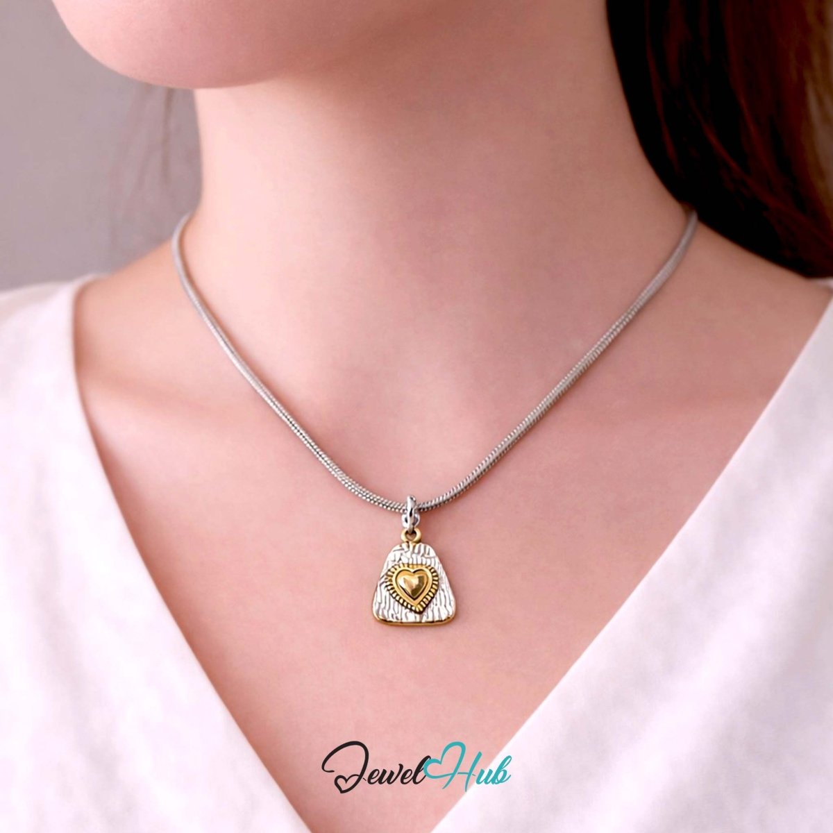 DuoTone Radiant Heart Pendant Gold Core Silver Plaque Steel Charm - JewelHub.co.uk