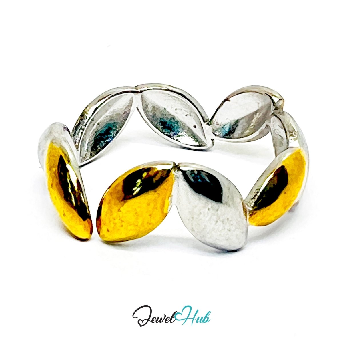 DuoTone Rhythm Leaf Ring · Stainless Steel · Adjustable MNOPQ · Gold & Silver - JewelHub.co.uk