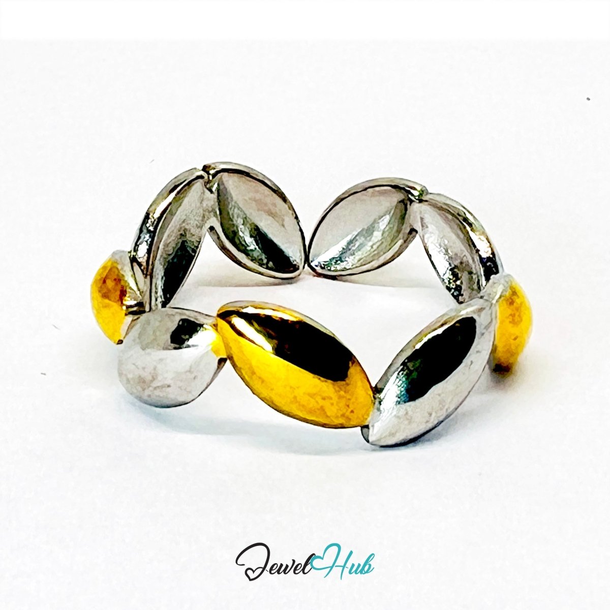 DuoTone Rhythm Leaf Ring · Stainless Steel · Adjustable MNOPQ · Gold & Silver - JewelHub.co.uk