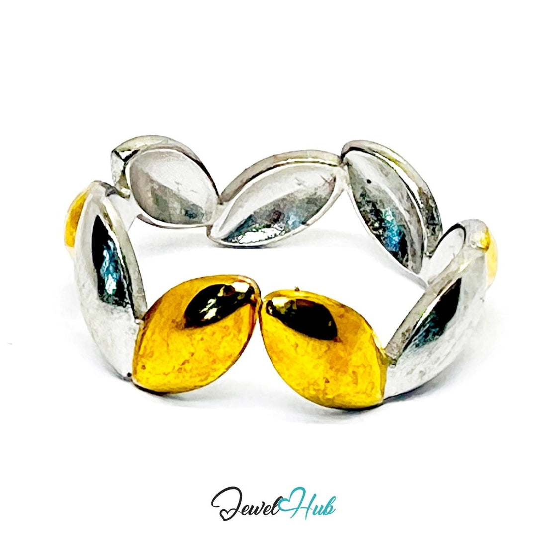 DuoTone Rhythm Leaf Ring · Stainless Steel · Adjustable MNOPQ · Gold & Silver - JewelHub.co.uk
