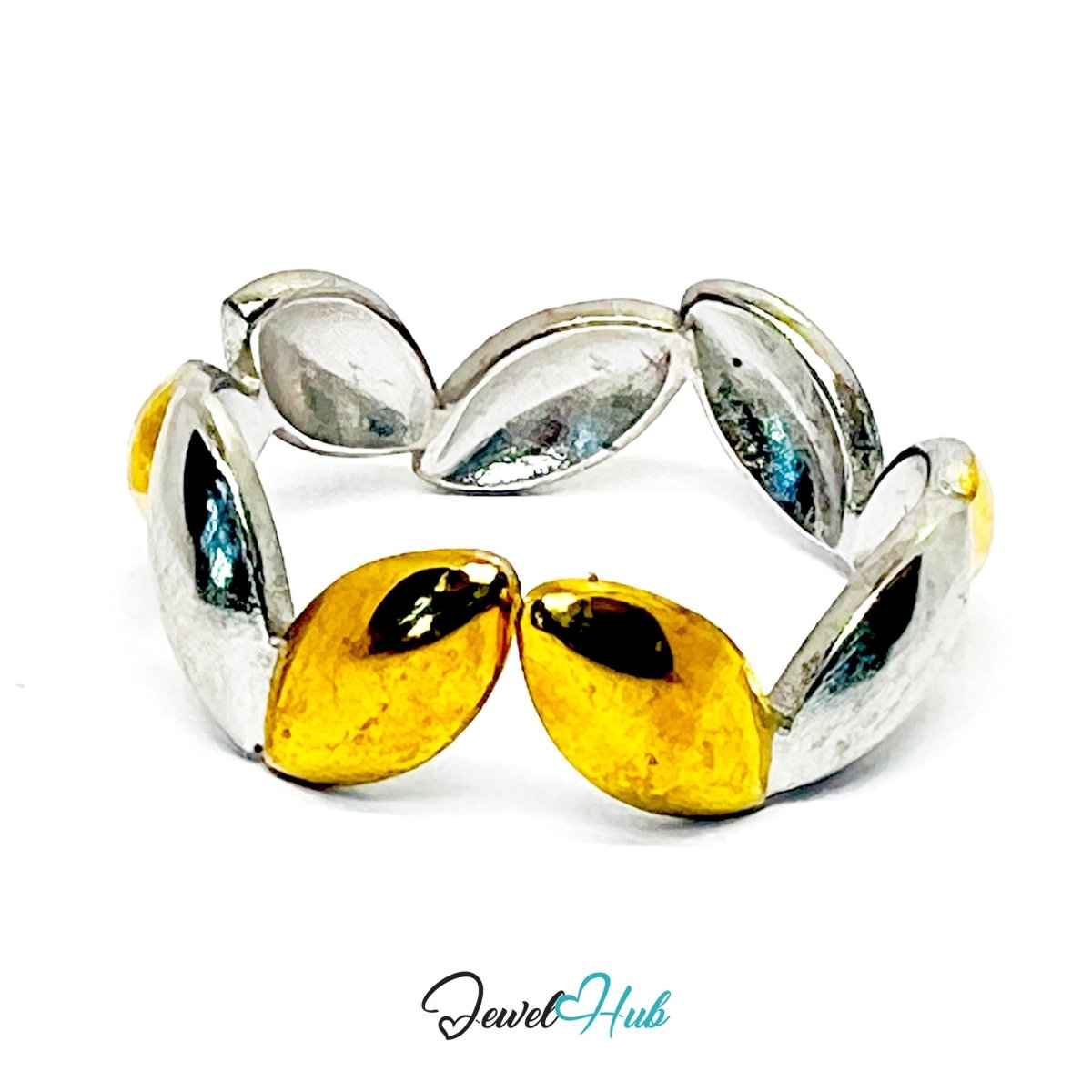 DuoTone Rhythm Leaf Ring · Stainless Steel · Adjustable MNOPQ · Gold & Silver - JewelHub.co.uk