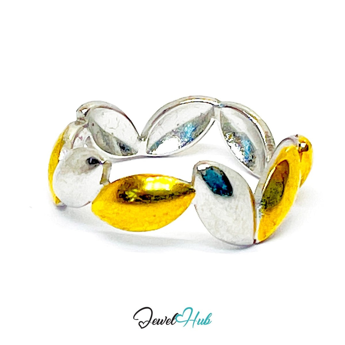 DuoTone Rhythm Leaf Ring · Stainless Steel · Adjustable MNOPQ · Gold & Silver - JewelHub.co.uk