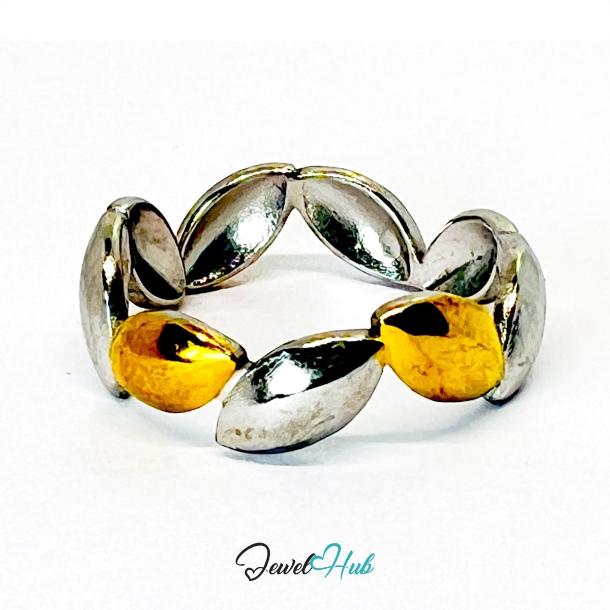 DuoTone Rhythm Leaf Ring · Stainless Steel · Adjustable MNOPQ · Gold & Silver - JewelHub.co.uk