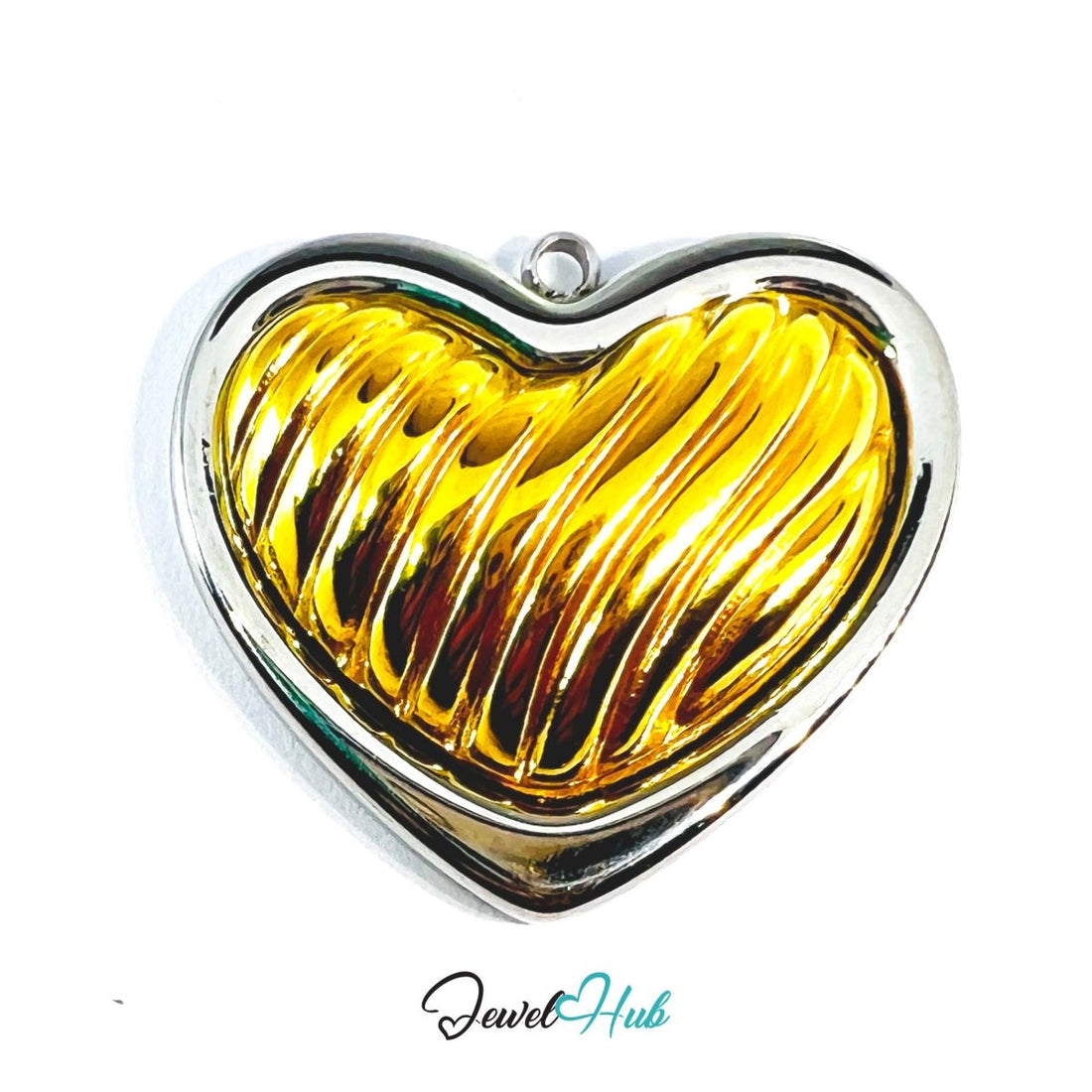 DuoTone Ribbed Gold Heart Pendant Silver Outline Steel Charm - JewelHub.co.uk