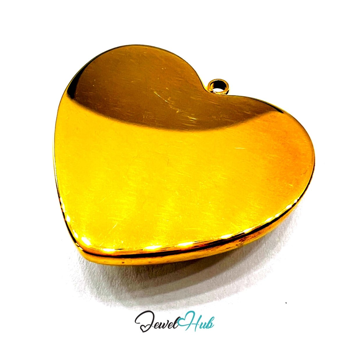 DuoTone Ribbed Silver Heart Pendant Gold Outline Steel Charm - JewelHub.co.uk