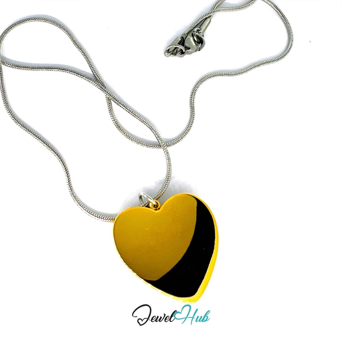 DuoTone Ribbed Silver Heart Pendant Gold Outline Steel Charm - JewelHub.co.uk