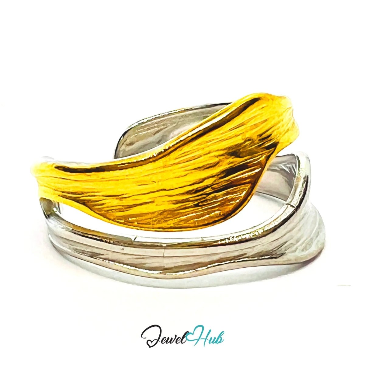 DuoTone RippleBand Ring · Stainless Steel · Adjustable OPQ Fit · Sculptural Everyday Jewellery - JewelHub.co.uk