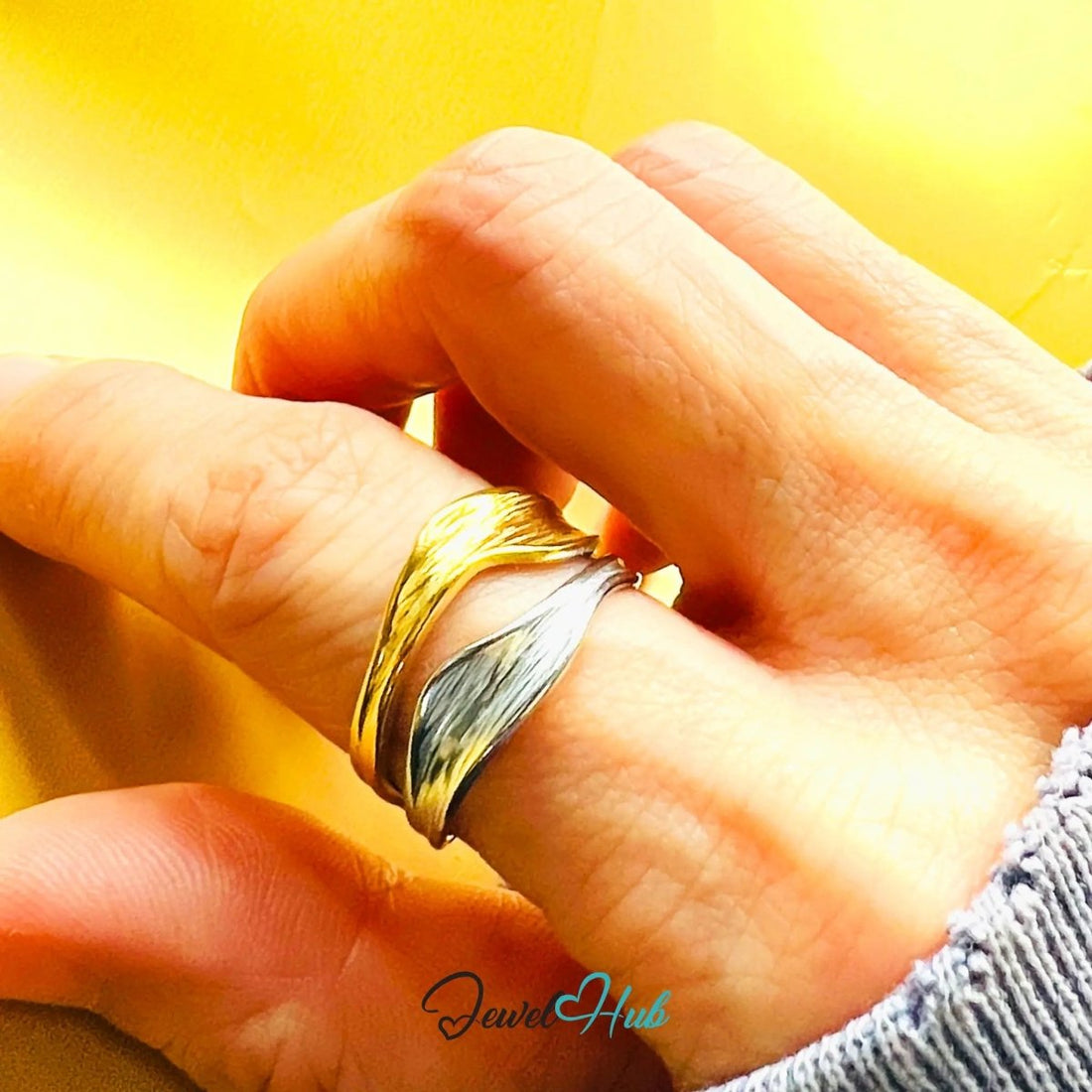 DuoTone RippleBand Ring · Stainless Steel · Adjustable OPQ Fit · Sculptural Everyday Jewellery - JewelHub.co.uk