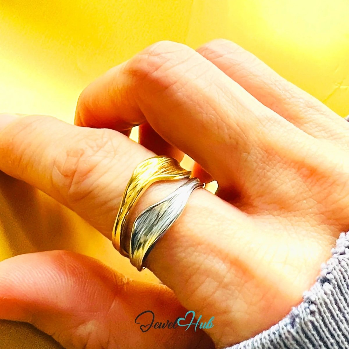 DuoTone RippleBand Ring · Stainless Steel · Adjustable OPQ Fit · Sculptural Everyday Jewellery - JewelHub.co.uk