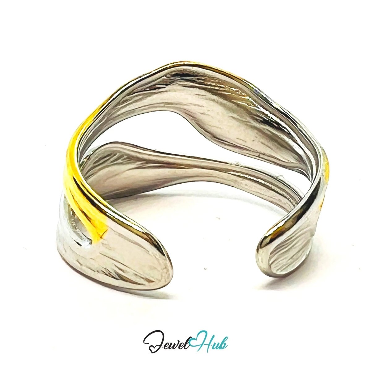 DuoTone RippleBand Ring · Stainless Steel · Adjustable OPQ Fit · Sculptural Everyday Jewellery - JewelHub.co.uk