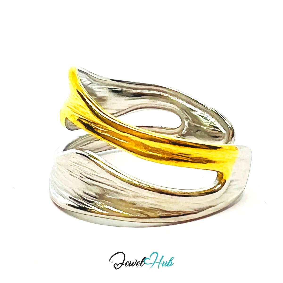 DuoTone RippleBand Ring · Stainless Steel · Adjustable OPQ Fit · Sculptural Everyday Jewellery - JewelHub.co.uk