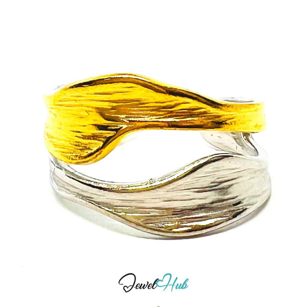 DuoTone RippleBand Ring · Stainless Steel · Adjustable OPQ Fit · Sculptural Everyday Jewellery - JewelHub.co.uk