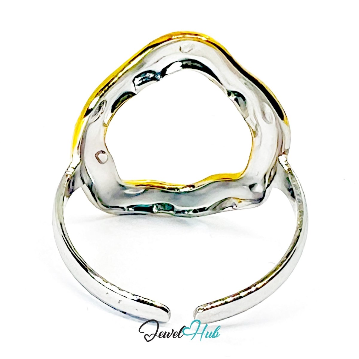 DuoTone RippleGlow Ring · Stainless Steel · Adjustable MNOPQ · Gold Wavy Center & Silver Band - JewelHub.co.uk