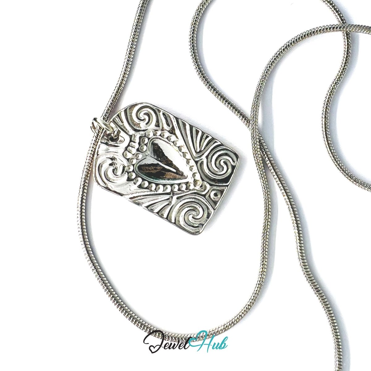 DuoTone Scroll Plaque Pendant Gold Centre Silver Engraved Charm - JewelHub.co.uk