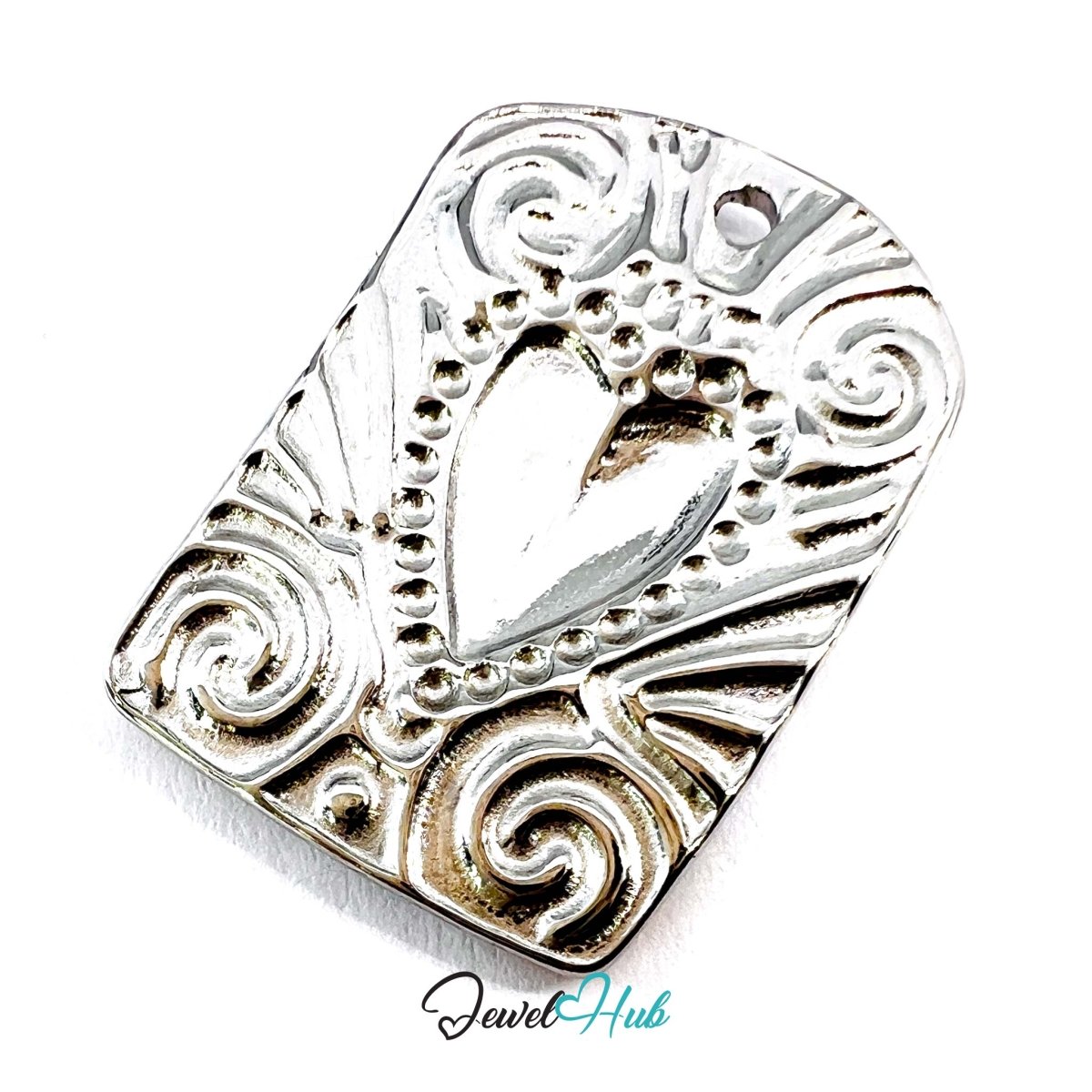 DuoTone Scroll Plaque Pendant Gold Centre Silver Engraved Charm - JewelHub.co.uk