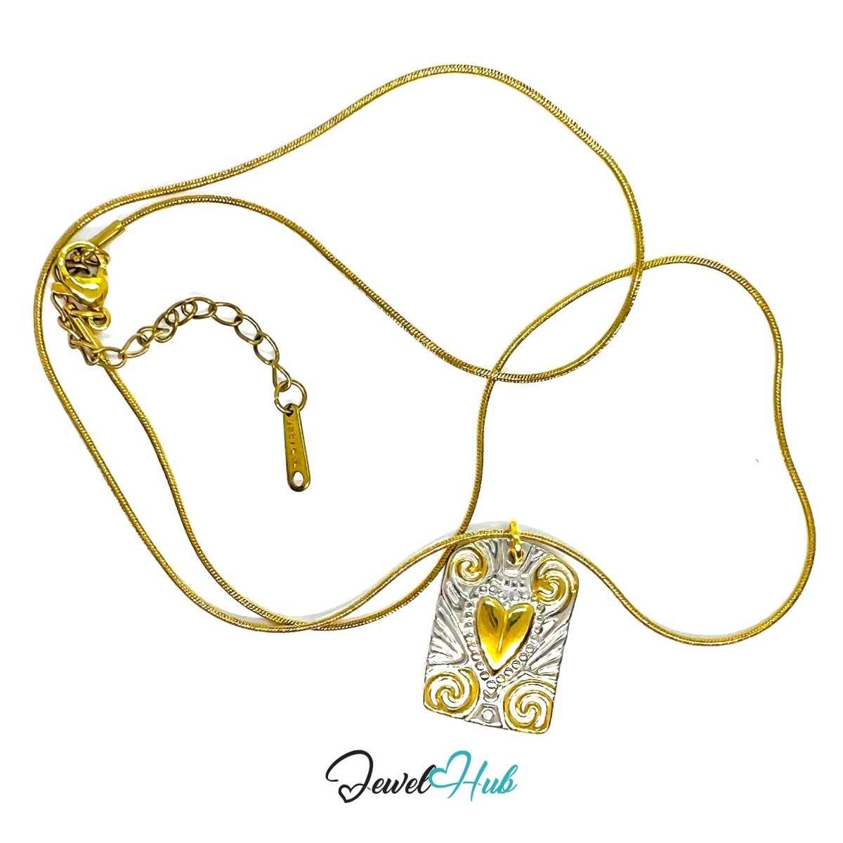 DuoTone Scroll Plaque Pendant Gold Centre Silver Engraved Charm - JewelHub.co.uk