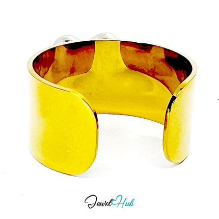 DuoTone Silver Heart Bold Cuff · Stainless Steel · Adjustable MNOPQ · Glossy Heart - JewelHub.co.uk