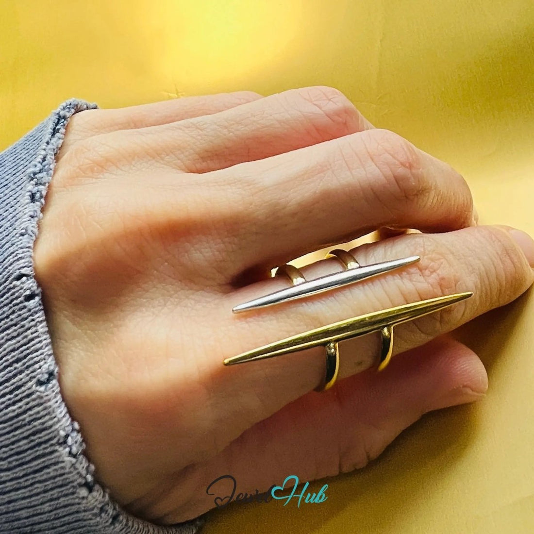 DuoTone SpikeForm Stainless Steel Ring · Adjustable PQR · Elegant Sharpness - JewelHub.co.uk