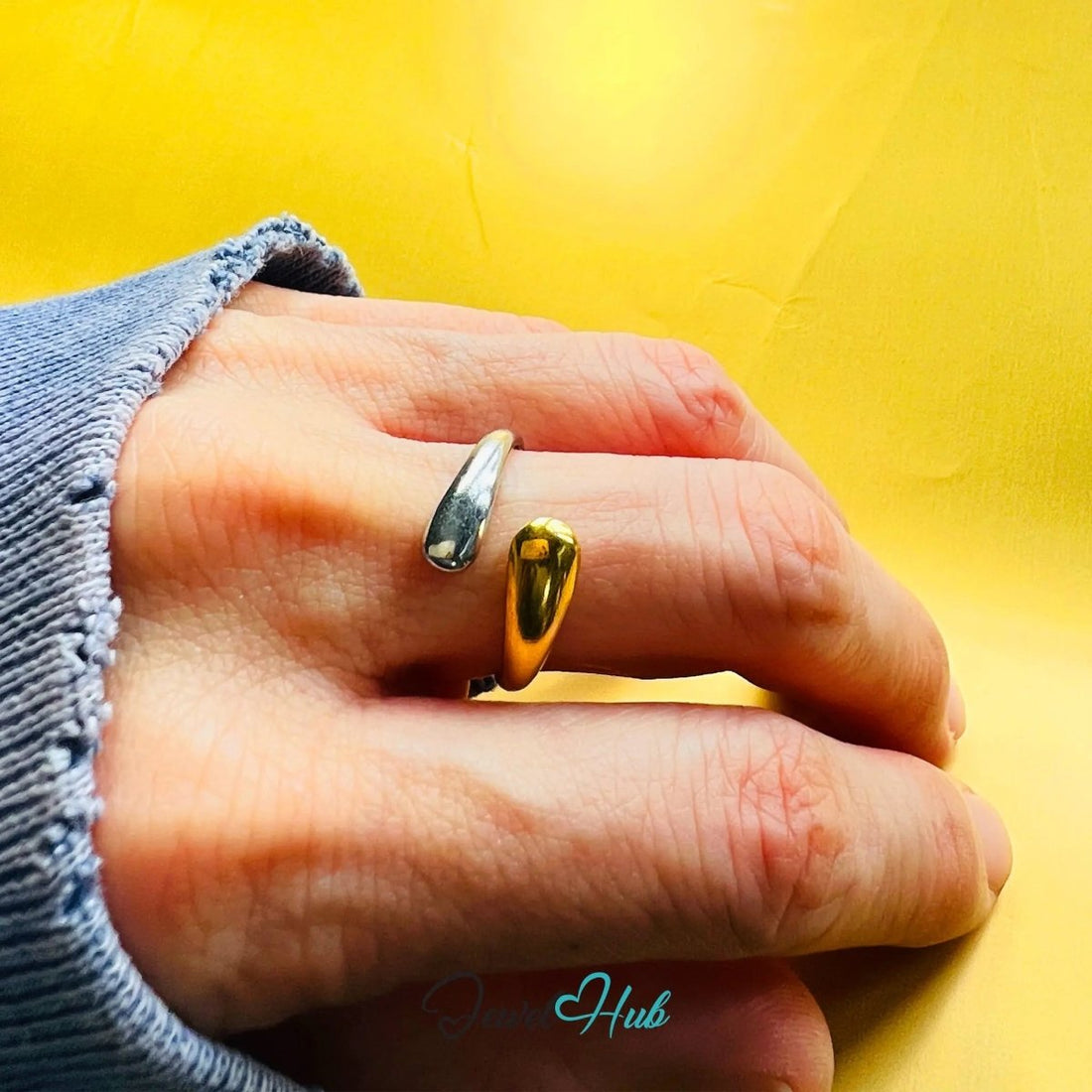 DuoTone SplitBand Ring · Stainless Steel · Adjustable OPQ · Waterproof Everyday Statement - JewelHub.co.uk