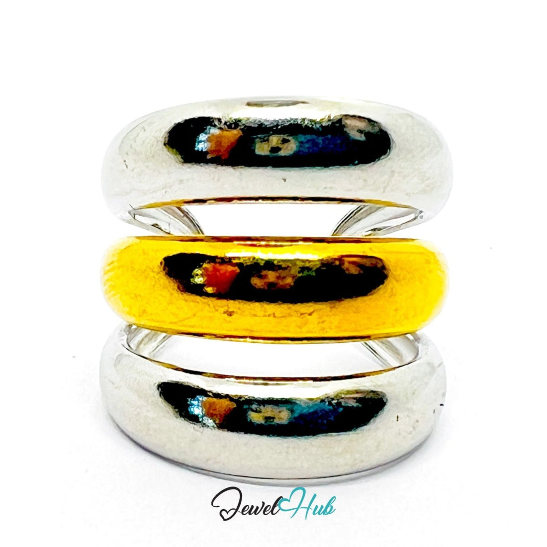 Duotone Stack Ring · Stainless Steel · Adjustable NOP · Gold & Silver Dome - JewelHub.co.uk