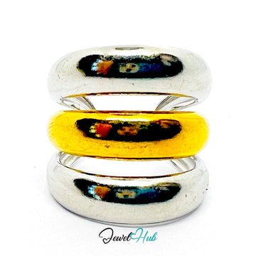 Duotone Stack Ring · Stainless Steel · Adjustable NOP · Gold & Silver Dome - JewelHub.co.uk