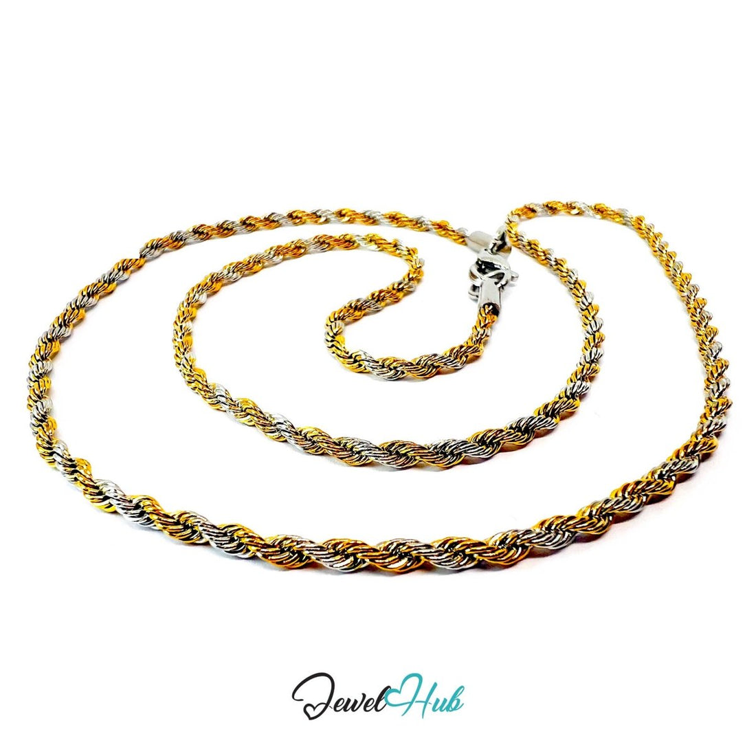 DuoTone Stainless Steel Rope Chain Necklace 2mm | 40cm or 50cm or 60cm - JewelHub.co.uk