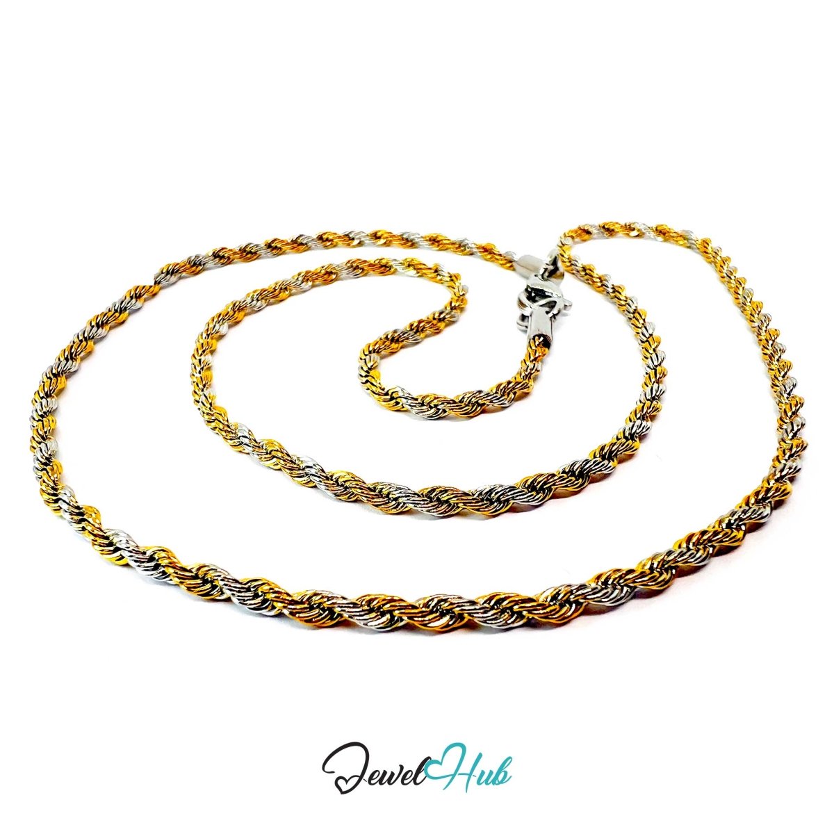 DuoTone Stainless Steel Rope Chain Necklace 2mm | 40cm or 50cm or 60cm - JewelHub.co.uk