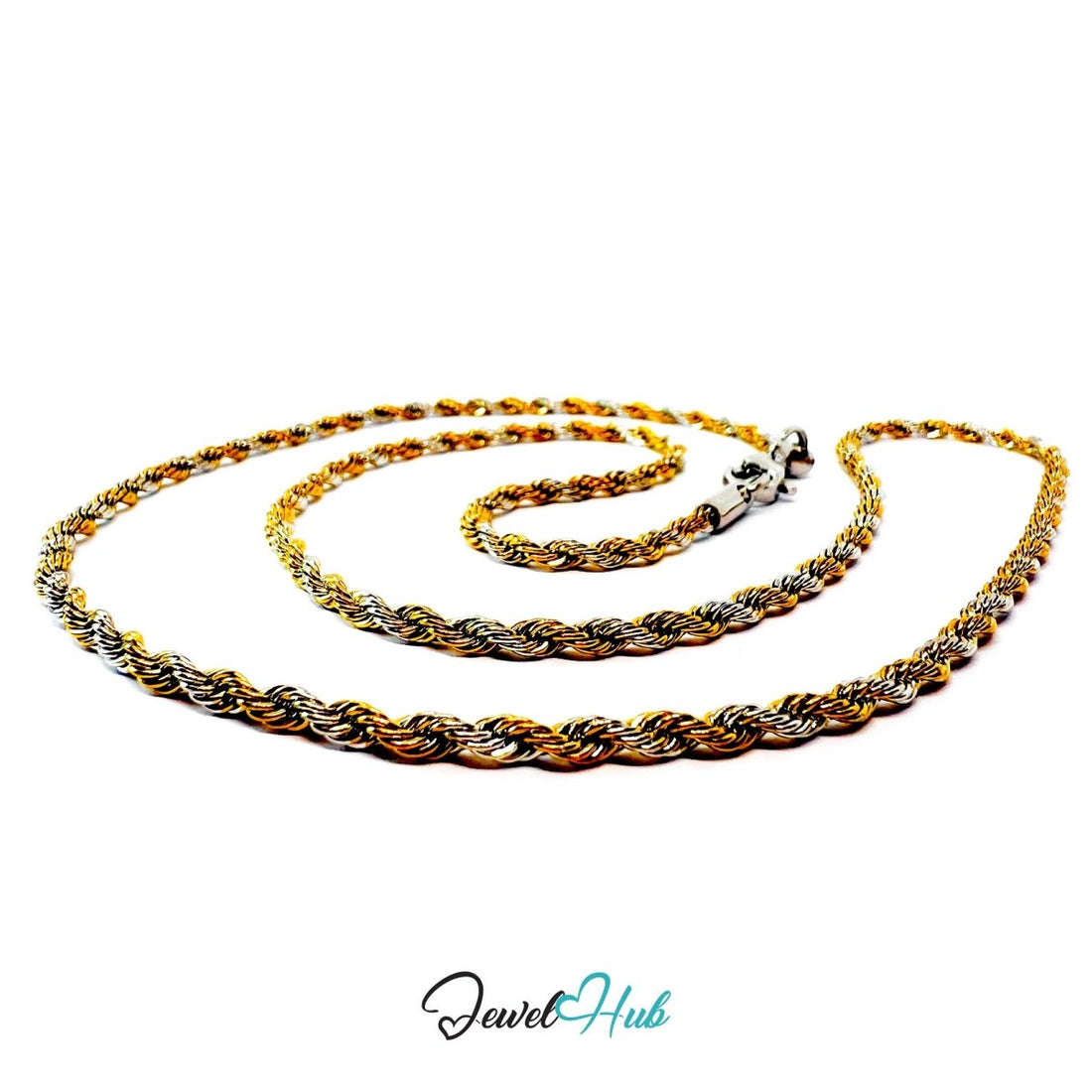 DuoTone Stainless Steel Rope Chain Necklace 2mm | 40cm or 50cm or 60cm - JewelHub.co.uk