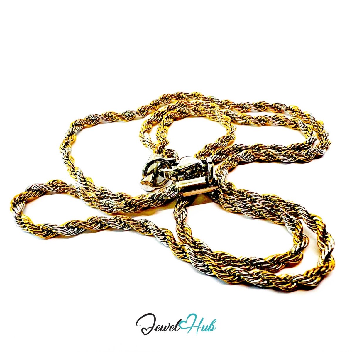 DuoTone Stainless Steel Rope Chain Necklace 2mm | 40cm or 50cm or 60cm - JewelHub.co.uk