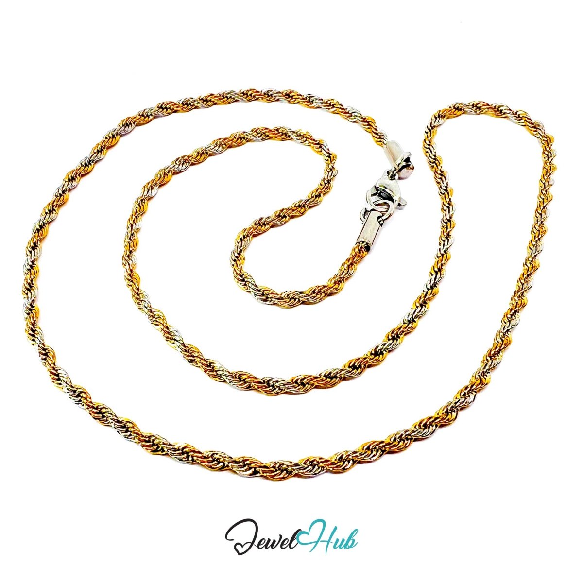 DuoTone Stainless Steel Rope Chain Necklace 2mm | 40cm or 50cm or 60cm - JewelHub.co.uk