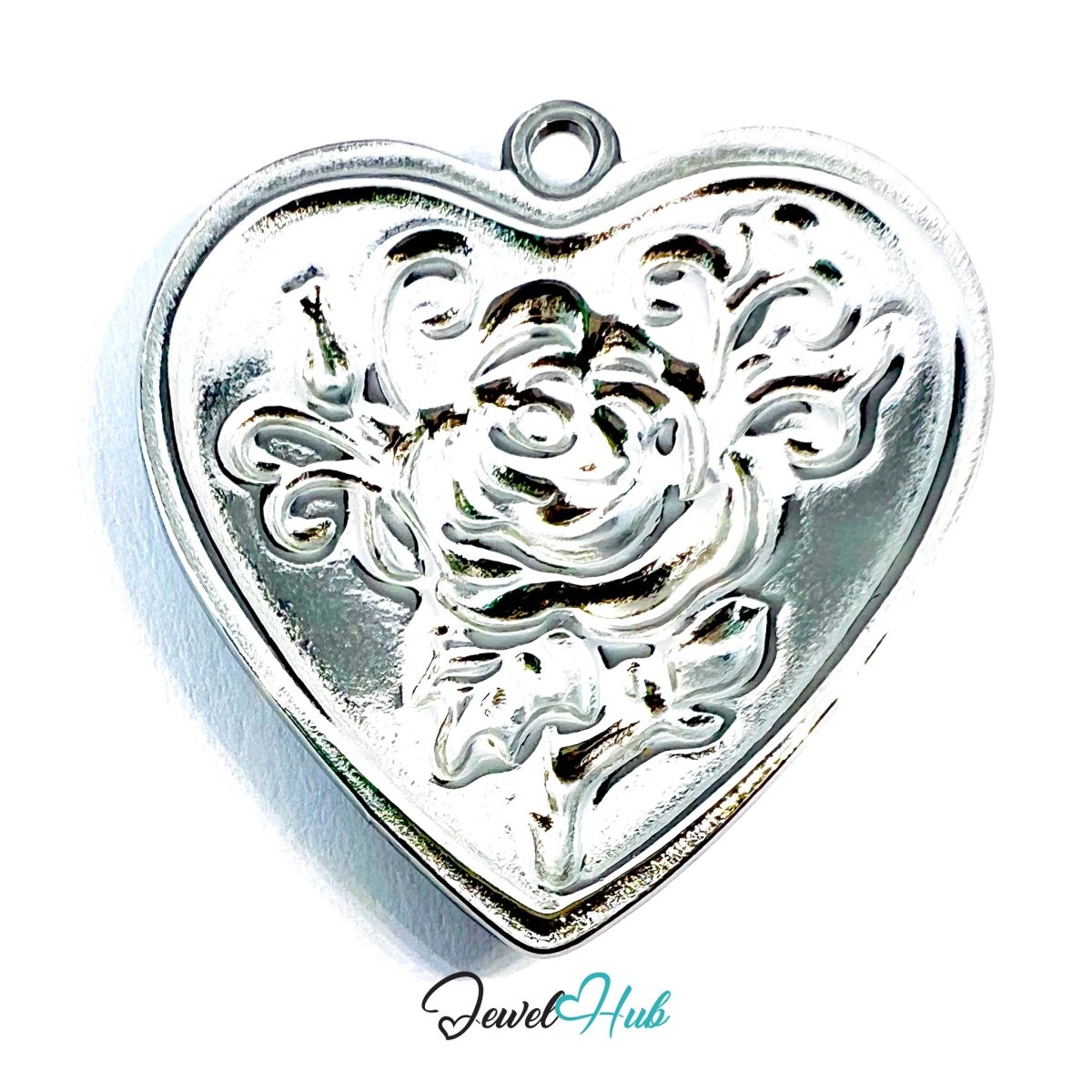 DuoTone Stainless Steel Rose Heart Pendant Floral Design - JewelHub.co.uk
