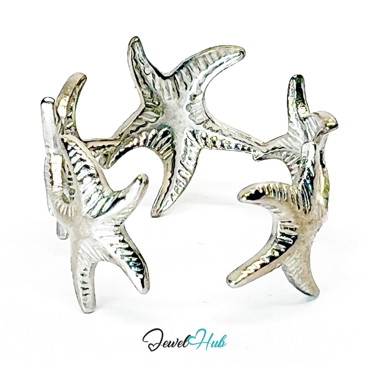DuoTone StarDance Ring · Stainless Steel · Adjustable MNOPQ · Gold & Silver Starfish Band - JewelHub.co.uk