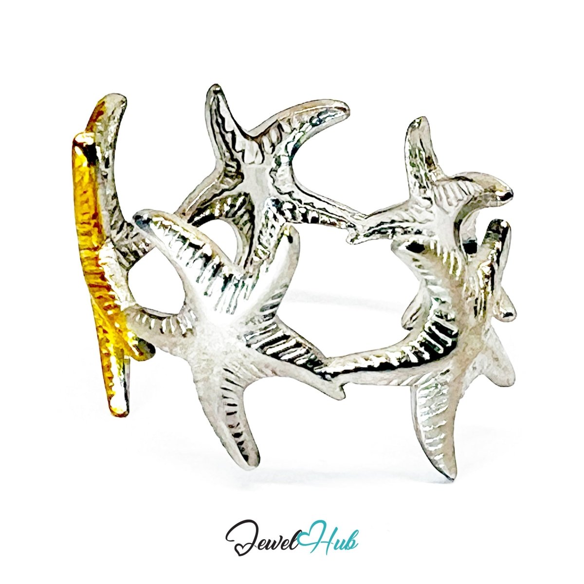 DuoTone StarDance Ring · Stainless Steel · Adjustable MNOPQ · Gold & Silver Starfish Band - JewelHub.co.uk