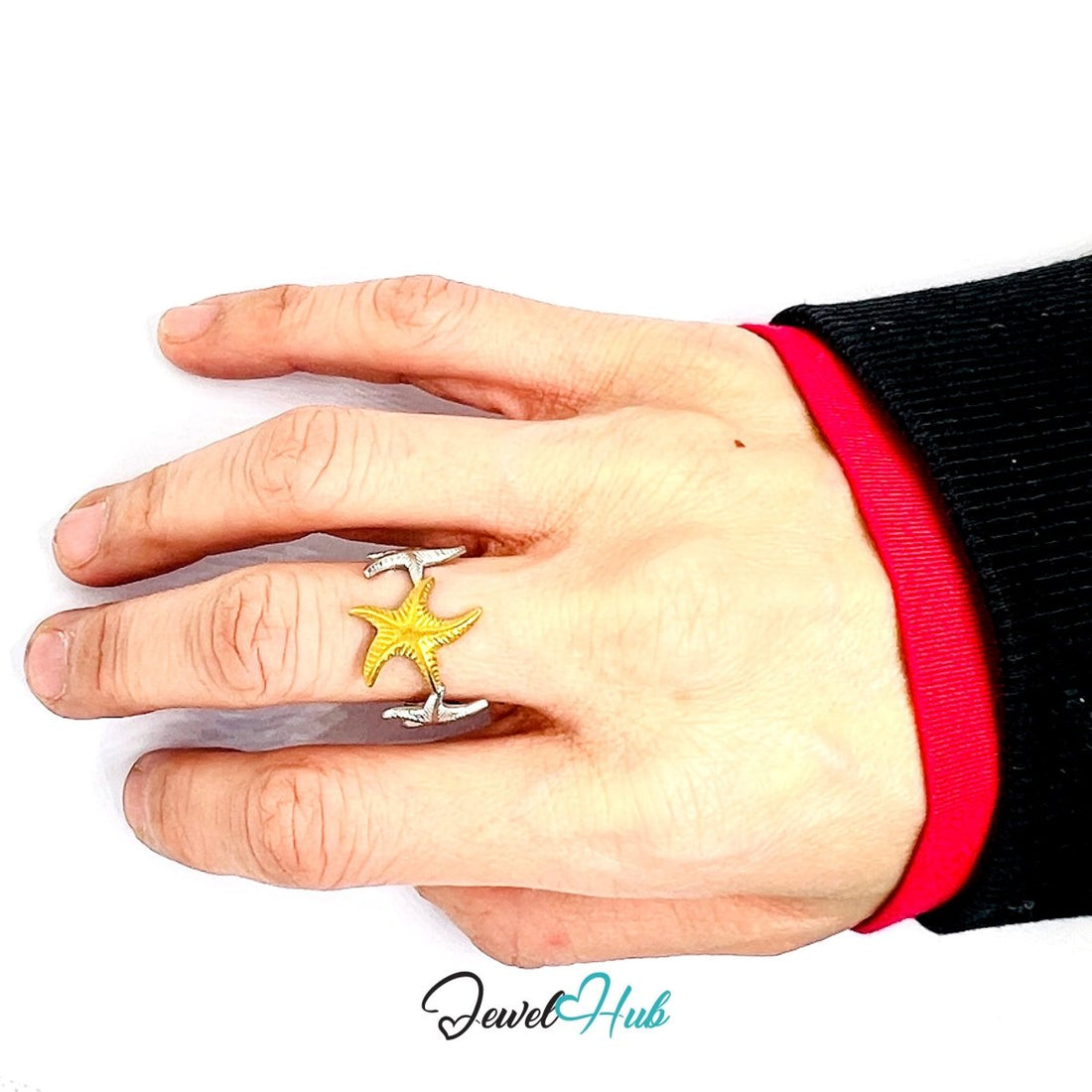 DuoTone StarDance Ring · Stainless Steel · Adjustable MNOPQ · Gold & Silver Starfish Band - JewelHub.co.uk
