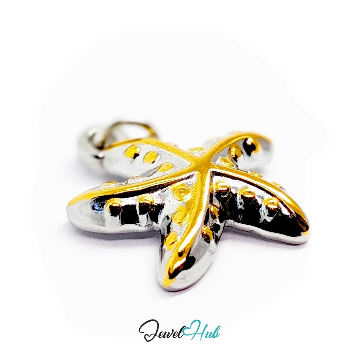 DuoTone starfish charm angled to show the gold band along each curling arm - JewelHub