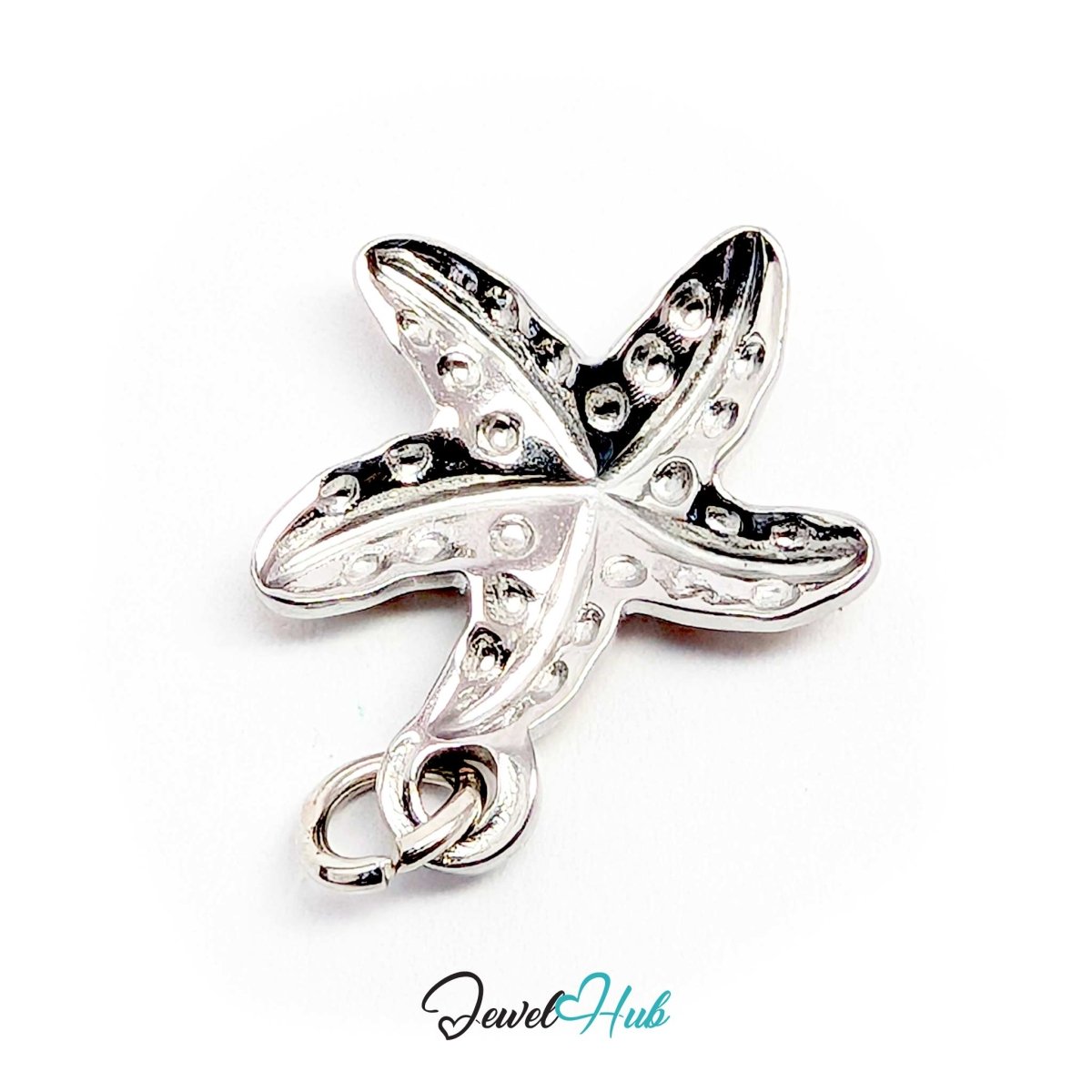 Silver back of the DuoTone starfish charm with its open jump ring - JewelHub