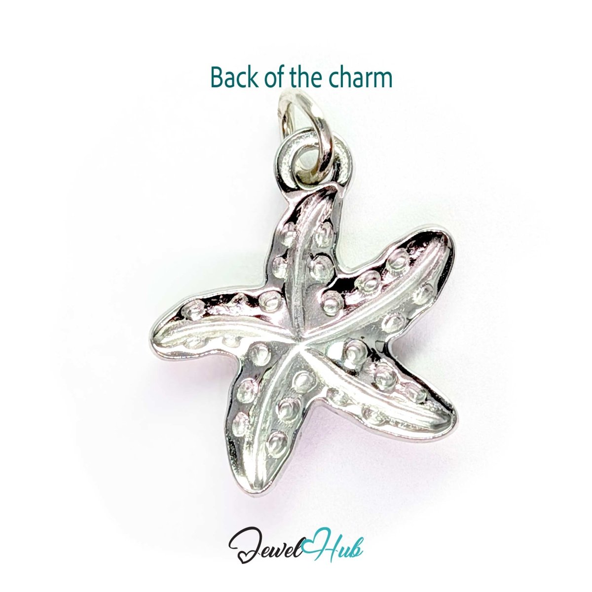 Back of the DuoTone starfish charm - plain silver tone with the same dimpled texture - JewelHub