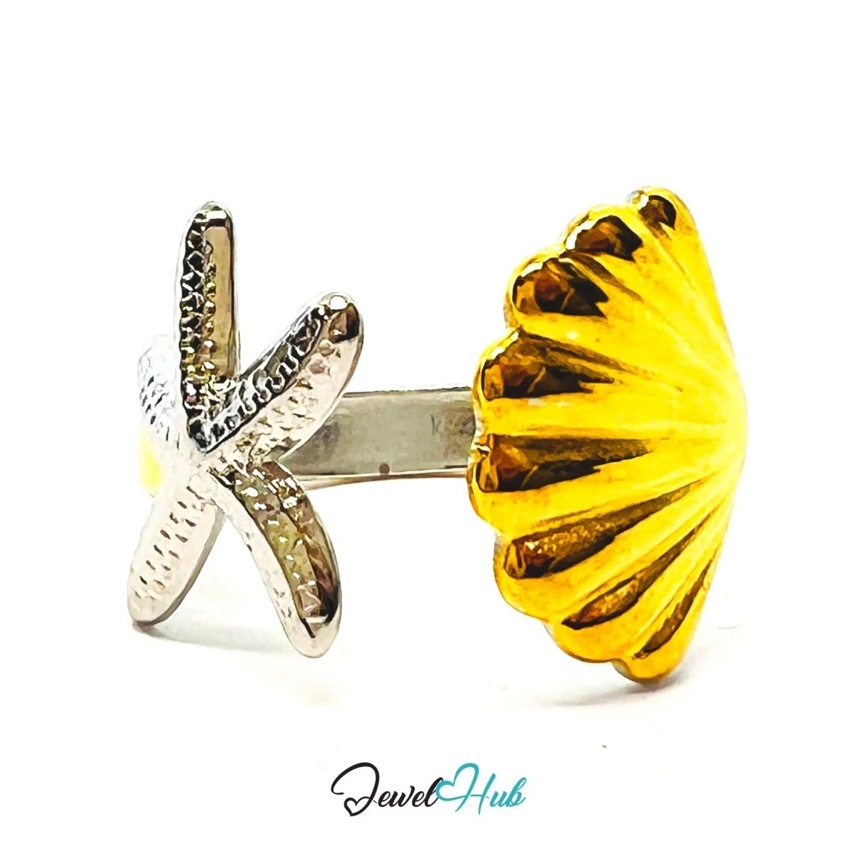 DuoTone StarShell Stainless Steel Ring · Adjustable OPQ · Ocean - inspired - JewelHub.co.uk