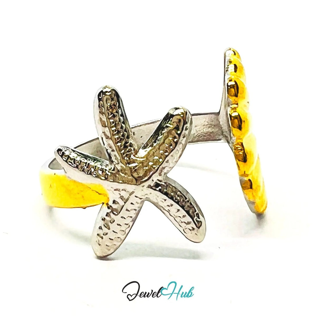 DuoTone StarShell Stainless Steel Ring · Adjustable OPQ · Ocean - inspired - JewelHub.co.uk