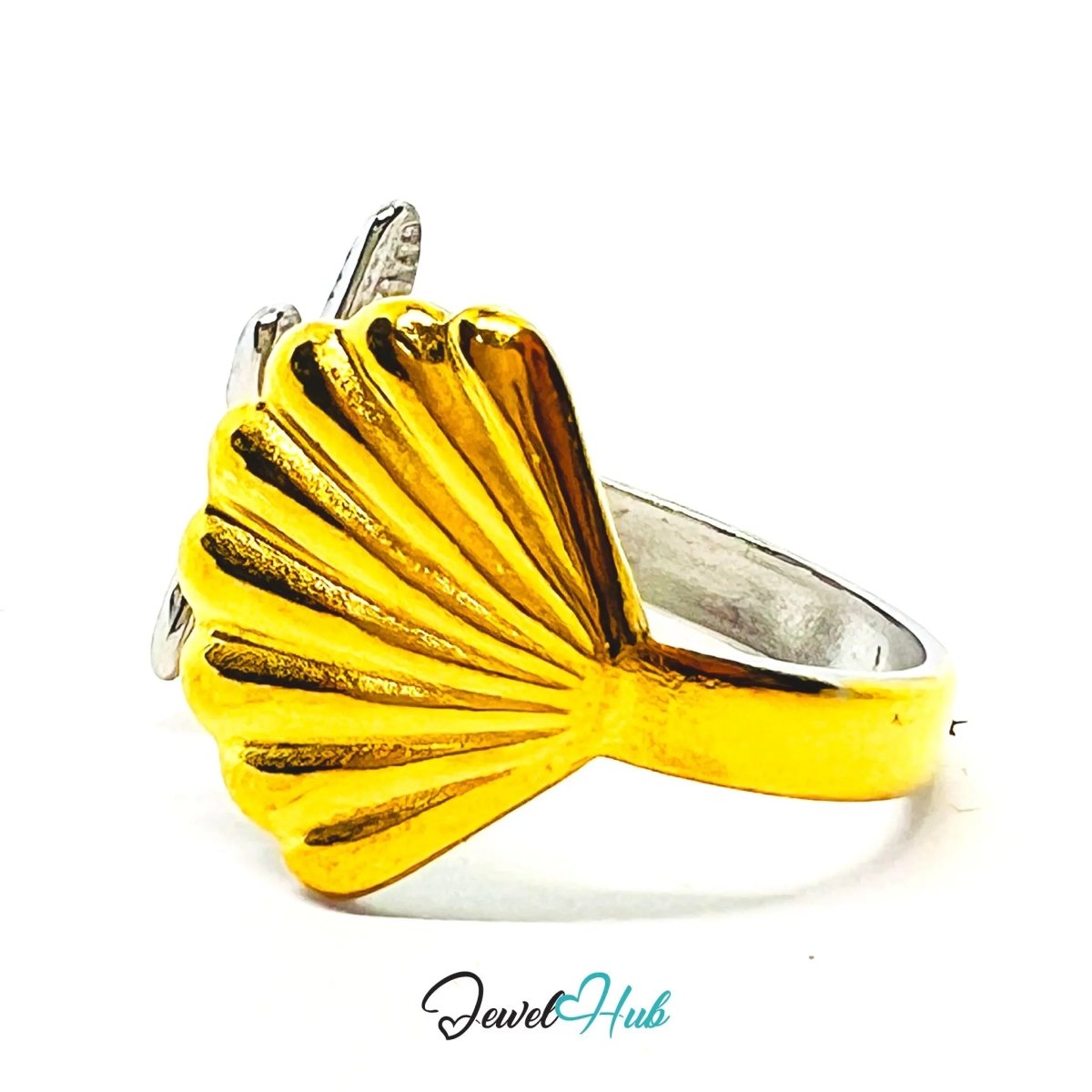 DuoTone StarShell Stainless Steel Ring · Adjustable OPQ · Ocean - inspired - JewelHub.co.uk