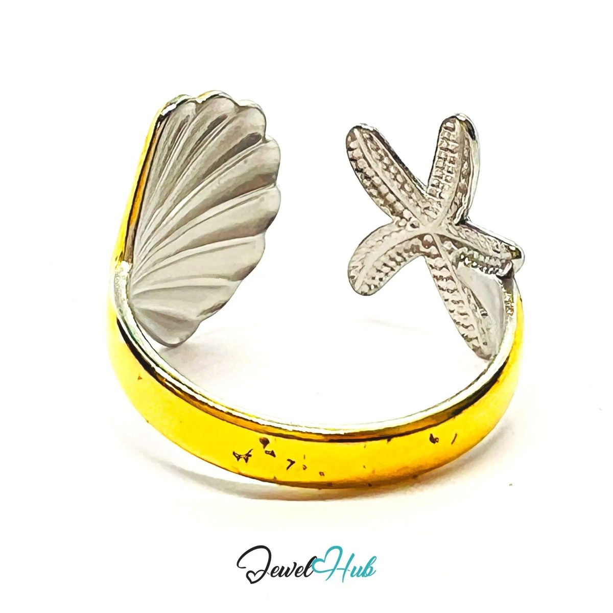 DuoTone StarShell Stainless Steel Ring · Adjustable OPQ · Ocean - inspired - JewelHub.co.uk