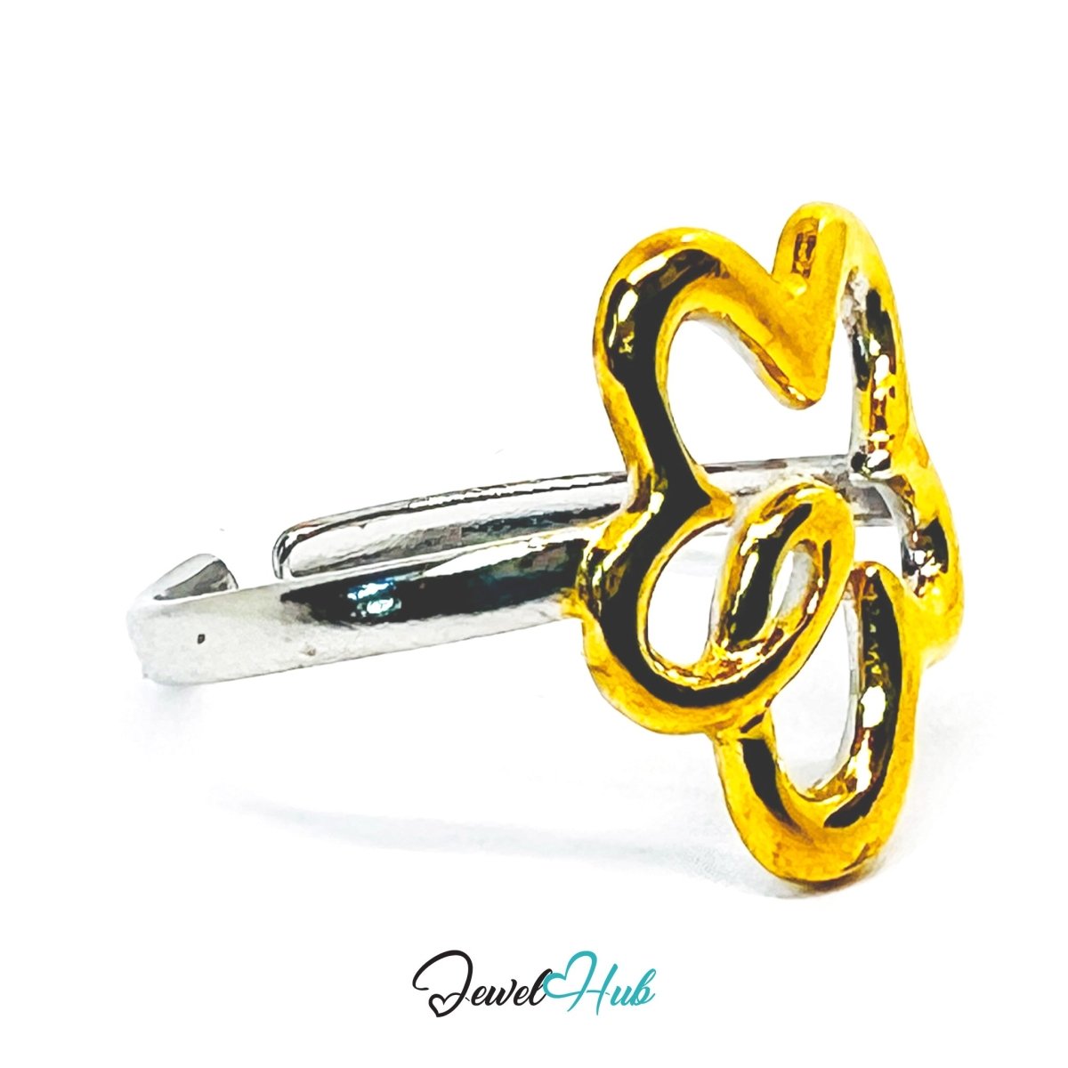 DuoTone Sunflower Ring · Stainless Steel · Adjustable PQRST · Gold & Silver Floral - JewelHub.co.uk