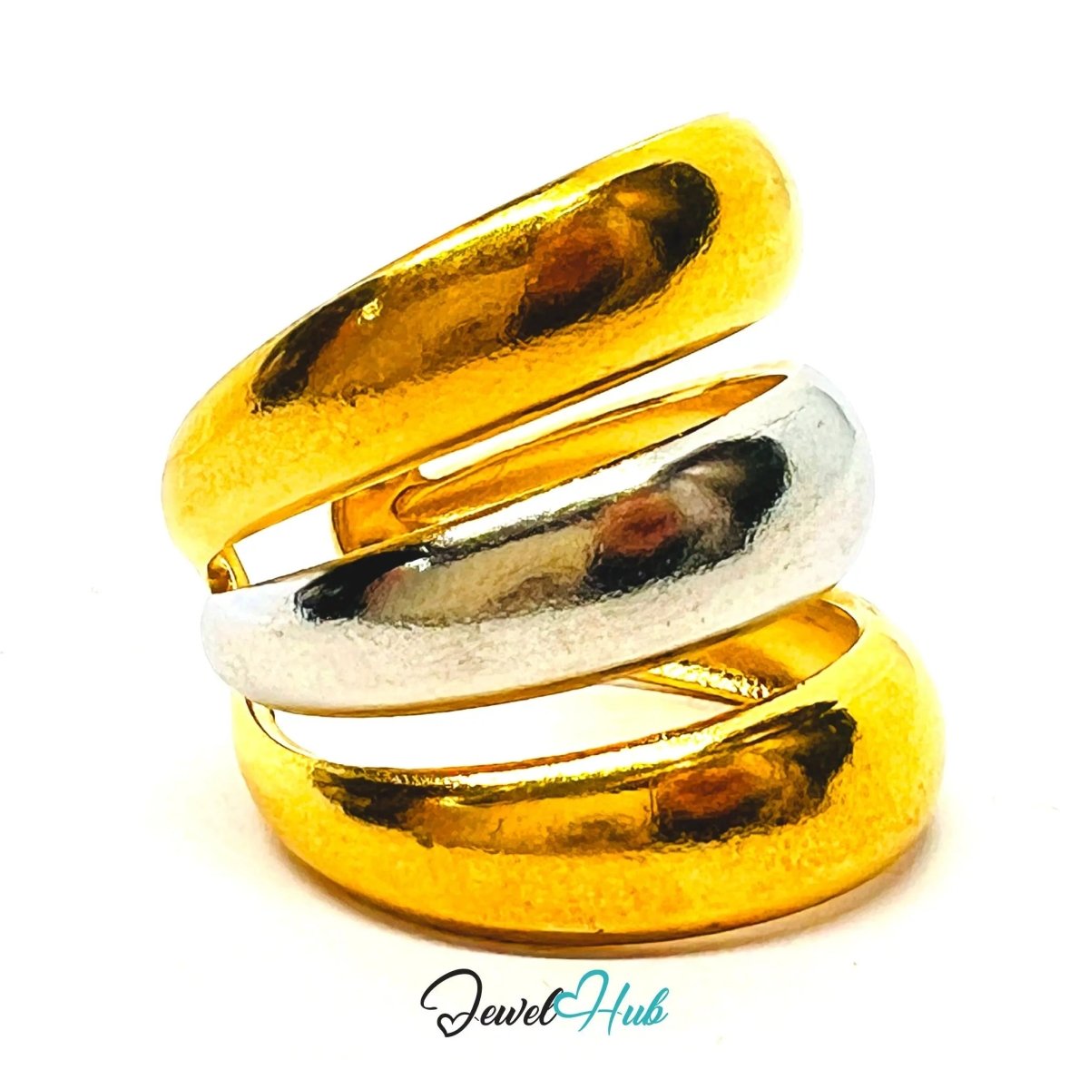DuoTone TriBand Ring · Stainless Steel · Adjustable NOP · Triple Band Design - JewelHub.co.uk