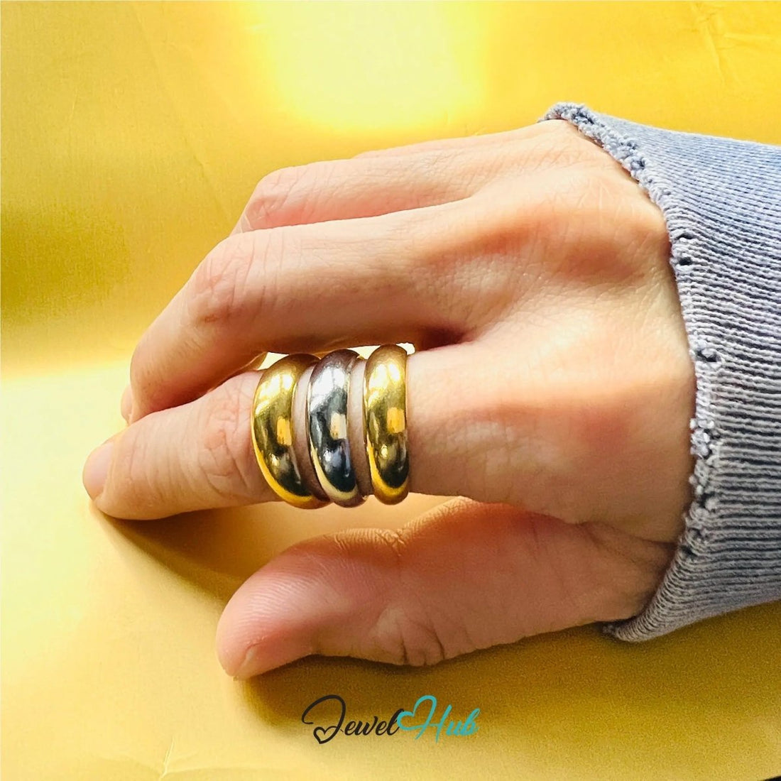 DuoTone TriBand Ring · Stainless Steel · Adjustable NOP · Triple Band Design - JewelHub.co.uk