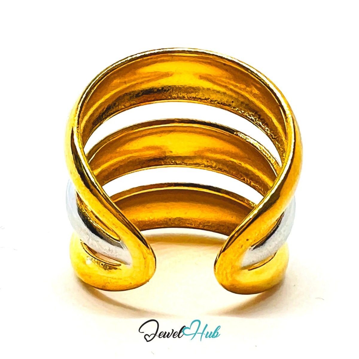 DuoTone TriBand Ring · Stainless Steel · Adjustable NOP · Triple Band Design - JewelHub.co.uk