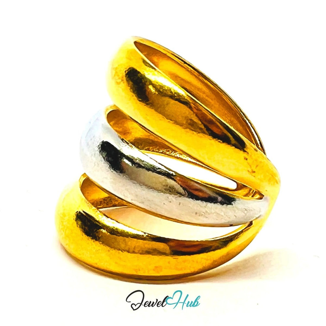 DuoTone TriBand Ring · Stainless Steel · Adjustable NOP · Triple Band Design - JewelHub.co.uk